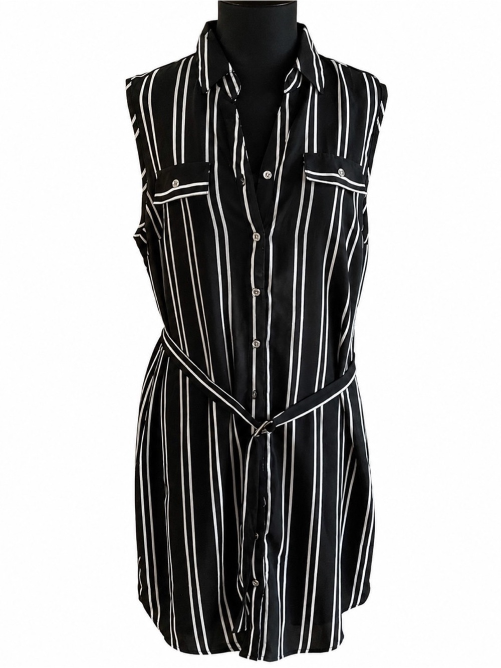 Suzy Shier Sleeveless Striped Shirt Dress/Tie Waist Size L